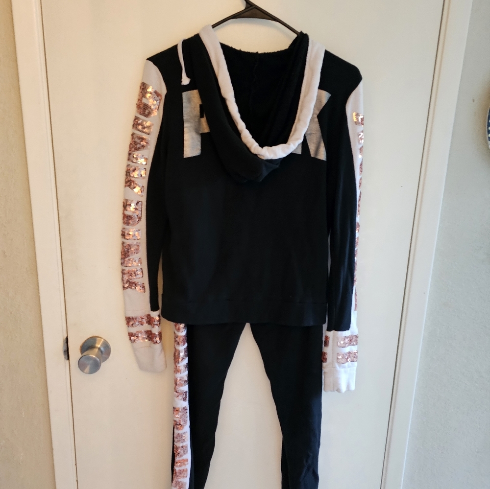 Victoria Secret Pink sequined sweat suit. Sweatshirt is small pants xs. - Picture 2 of 16